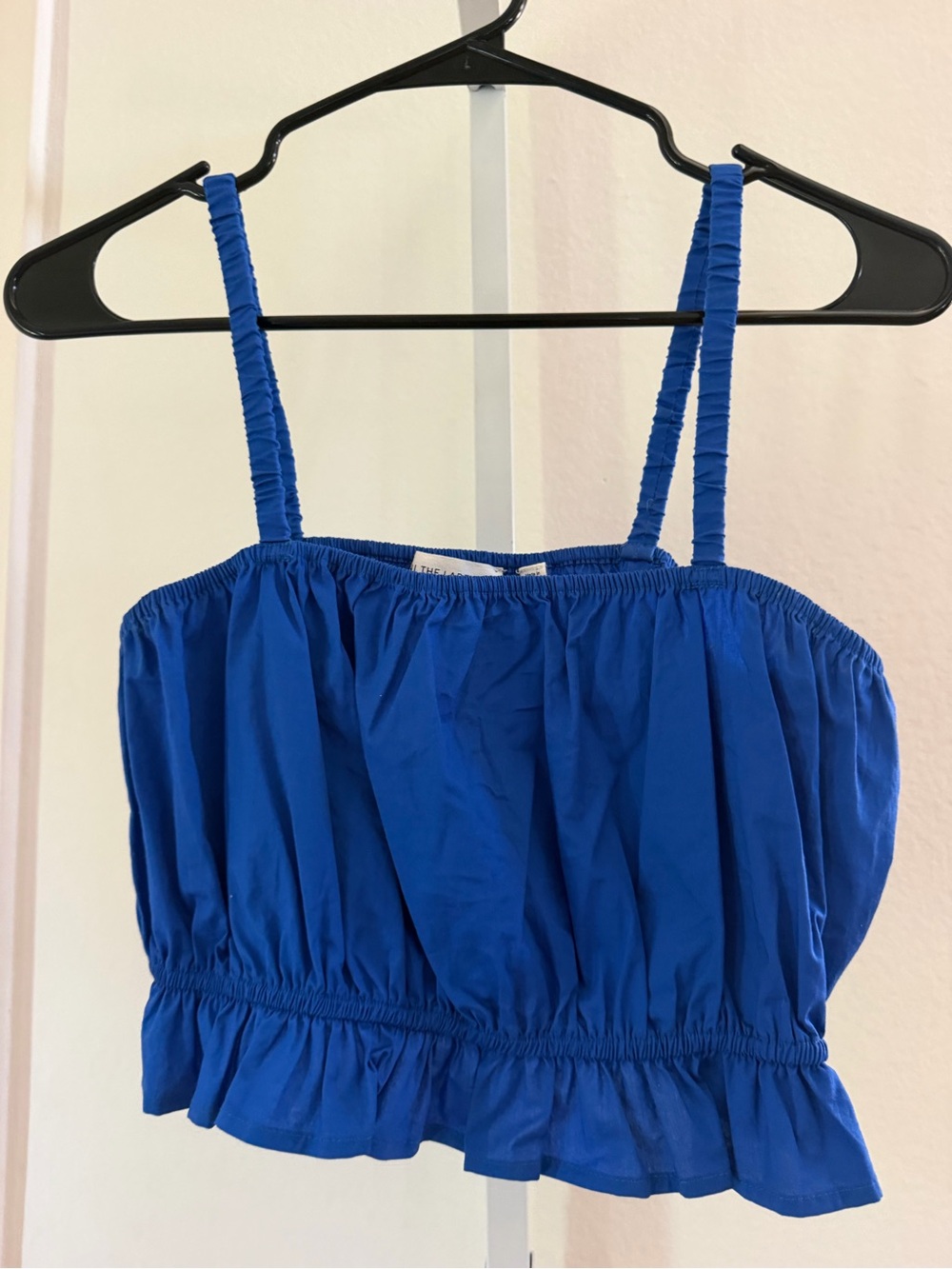 Bright Blue Smocked Strap Cropped Tank Top